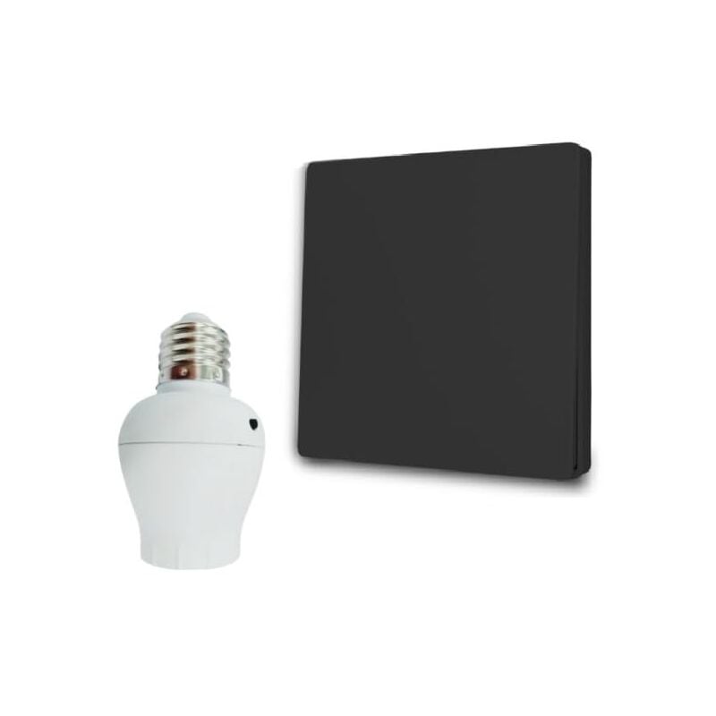Kit interrupteur va-et-vient sans fil et sans pile prêt à poser - 1 bouton poussoir + 1 douille radio E27 à vis - noir