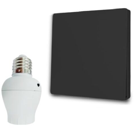 Kit interrupteur va-et-vient sans fil et sans pile prêt à poser - 1 bouton poussoir + 1 douille radio E27 à vis - NOIR