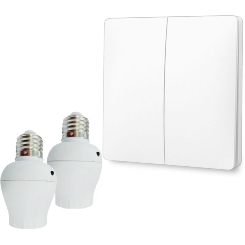 Kit interrupteur va-et-vient sans fil et sans pile prêt à poser - 1 bouton poussoirs double allumage + 2 douille à vis récepteur radio