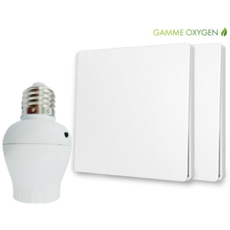 Kit interrupteur va-et-vient sans fil et sans pile prêt à poser - 2 boutons poussoirs + 1 douille radio à vis E27