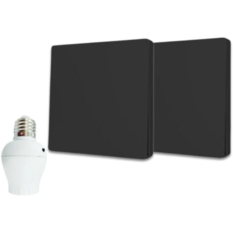 Kit interrupteur va-et-vient sans fil et sans pile prêt à poser - 2 boutons poussoirs + 1 douille radio à vis E27 - NOIR