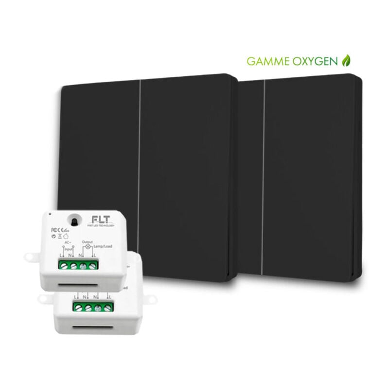 Fast Led Technology - Kit interrupteur va-et-vient sans fil et sans pile prêt à poser - 2 boutons poussoirs double allumage + 2 relais récepteur radio