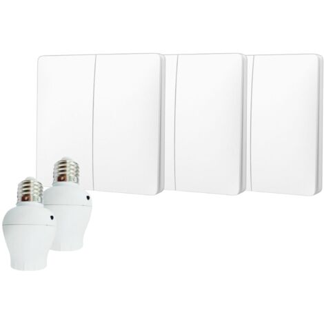 Kit interrupteur va-et-vient sans fil et sans pile prêt à poser - 3 boutons poussoirs  double allumage + 2 douille à vis récepteur radio
