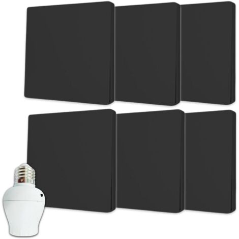 Kit interrupteur va-et-vient sans fil et sans pile prêt à poser - 6 boutons émetteurs + 1 récepteur - NOIR