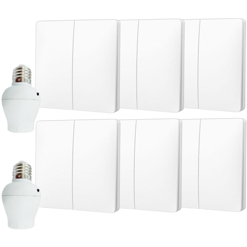 Kit interrupteur va-et-vient sans fil et sans pile prêt à poser - 6 boutons poussoirs double allumage + 2 douille à vis récepteur radio