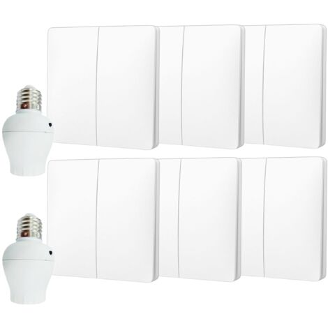 Kit interrupteur va-et-vient sans fil et sans pile prêt à poser - 6 boutons poussoirs  double allumage + 2 douille à vis récepteur radio
