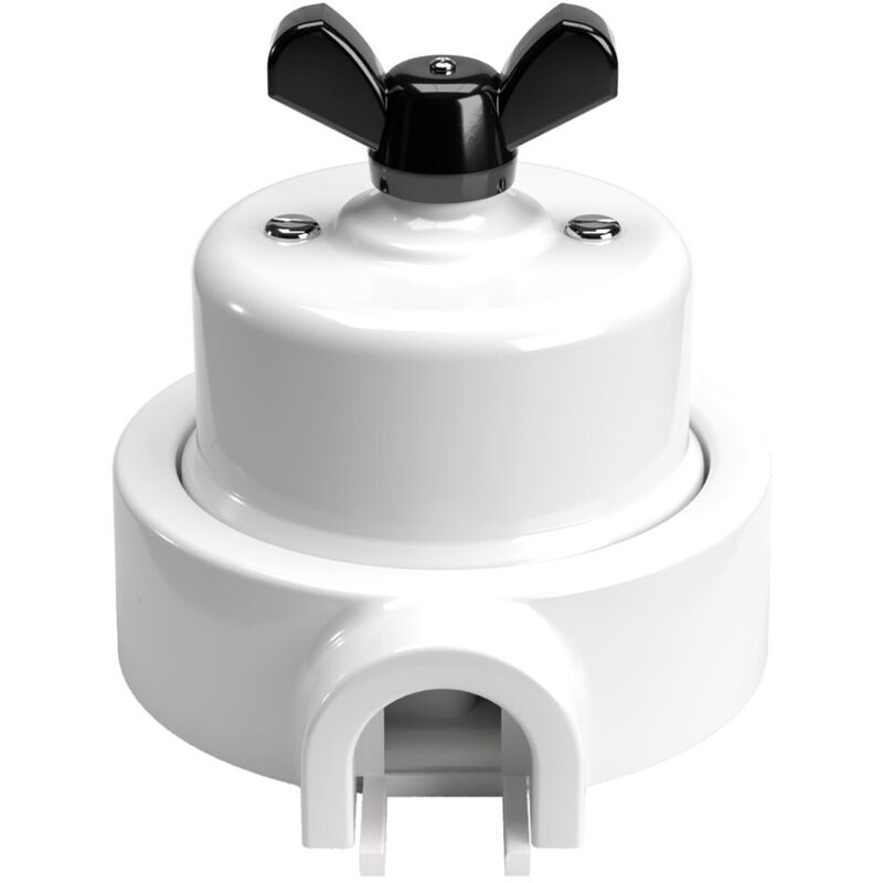 Kit interrupteur/va et vient avec écrou papillon et socle pour Creative-Tubes en porcelaine blanche Noir - 1