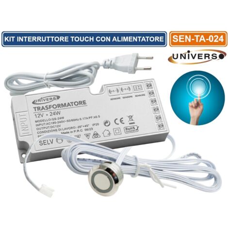 KIT INTERRUTTORE CON SENSORE TATTILE PULSANTE TOUCH CON ALIMENTATORE 24W ACCENSIONE STRISCE LUCI LED