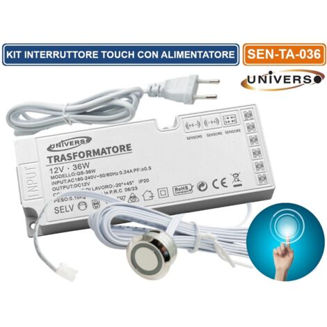 KIT INTERRUTTORE CON SENSORE TATTILE PULSANTE TOUCH CON ALIMENTATORE 36W ACCENSIONE STRISCE LUCI LED