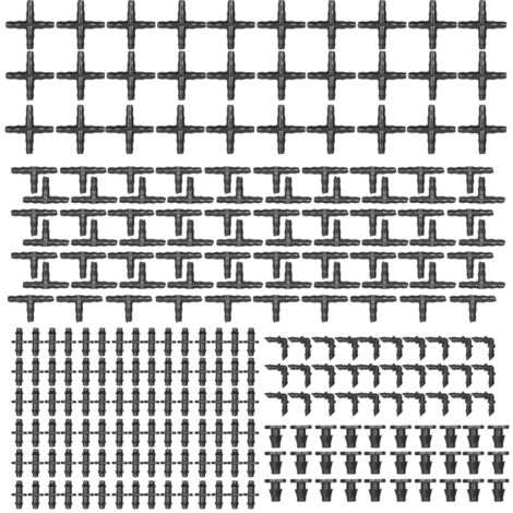 Kit irrigation goutte à goutte 250 pièces – Raccords 1/4″ – 30 4 voies, 30 coudes, 90 droits, 30 bouchons, 70 tés – Jardin et pelouse