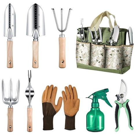 Kit Jardinage - Outils Jardinage En Acier Inoxydable - Pour Entretien Jardin Extérieur - 9 Pièces Avec Sac De Rangement