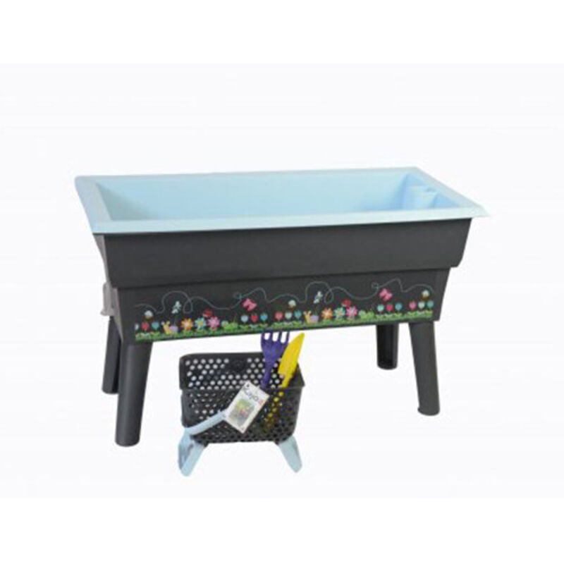 Jardiniere Calipso mini junior 40L Gris/Vert Pastel + 1 panier Kajo 4 l + 2 outils de jardin plastiques