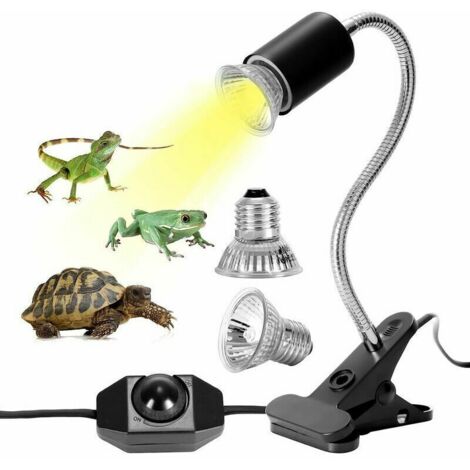 Kit lampada riscaldante per tartarughe, lampada riscaldante per rettili con 2 lampadine UVA/UVB (25W/50W), base lunga, rotazione a 360°, per tartarughe, rettili, lucertole, serpenti, camaleonti