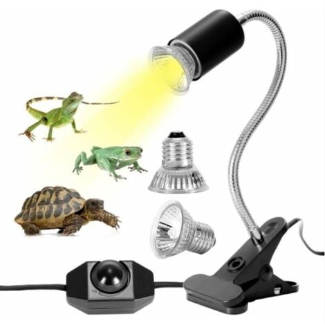 ALOVEZ Kit lampada riscaldante per tartarughe, lampada riscaldante per rettili con 2 lampadine UVA UVB da 25 W e 50 W, base lunga, rotazione a 360° per tartarughe, rettili, lucertole, serpenti e camaleonti.