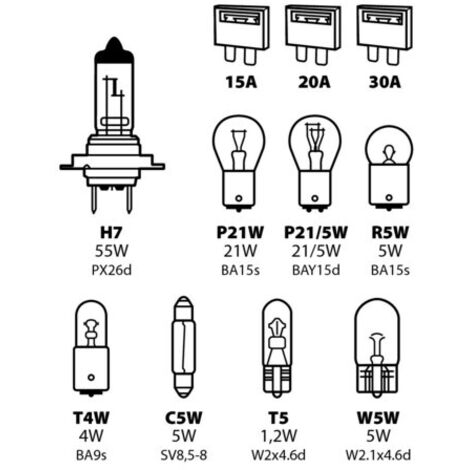 Kit lampade di ricambio 11 pz con alogena H7 12v