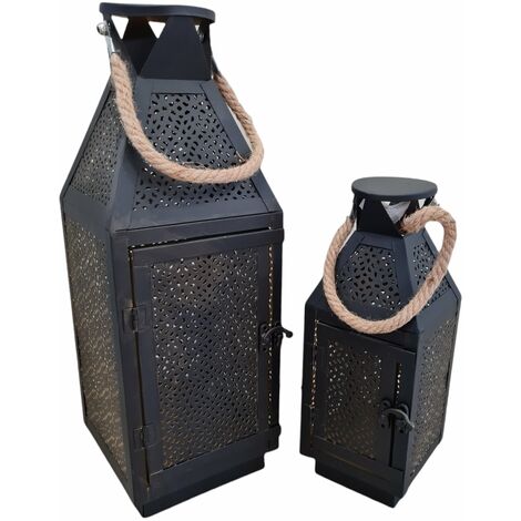 Kit Lanterne decorative "Metal" portacandela in metallo con decoro interno oro h 40 cm