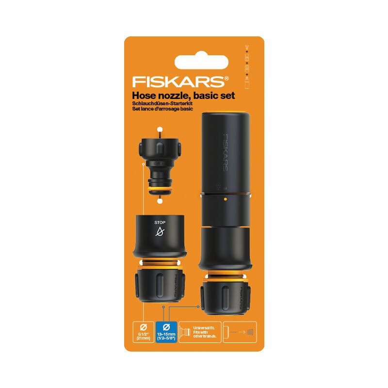 Fiskars ® - Fiskars Kit Tête de Rechange pour Buse à Tuyau, robuste, SoftGrip, avec Buse à Tuyau, Connecteur de robinet et Raccords de Tuyau, ø