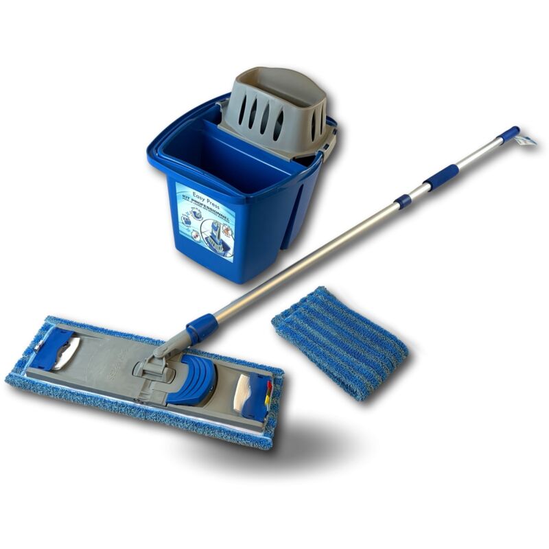 Kibros - Kit lave sol easy press pro double compartiment | Frange | Manche télescopique - Quantité x 1 - Kit ménage complet