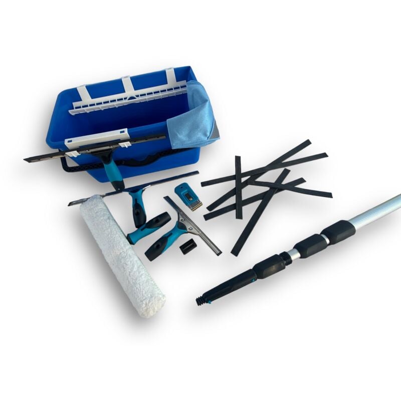 Kibros - Kit laveur de vitres hyper pro Avec perche seau mouilleur raclette grattoir chiffon - Quantité x 1 - Ensemble complet 8 éléments