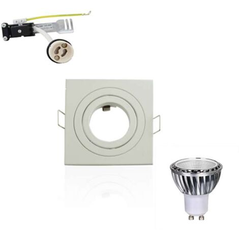 Kit LED spot GU10 5W COB equivalente 50W incasso quadrato orientale  Bianco caldo 2700K - Supporto per faretto da incasso quadrato orientabile bianco, foratura 80mm SUP-6196B
