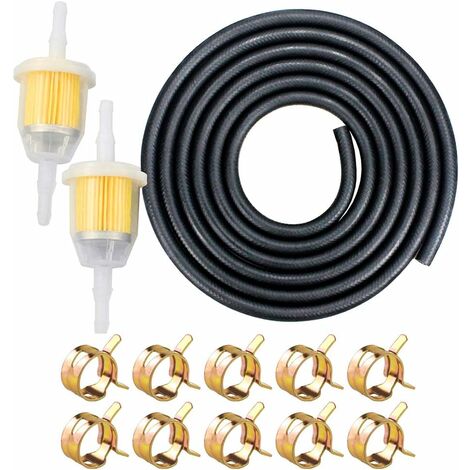 Kit Ligne de Carburant - 2m Ø 8mm Conduite de Carburant + 2 Pièces 8mm Filtres à Carburant + 10 Pièces Collier de Serrage pour Kawasaki Kohler Briggs & Stratton Petit Moteur，T-Audace
