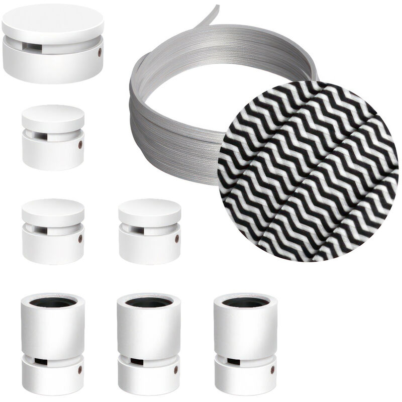 

Creative Cables - Kit Linear Filé System - con 5m cable textil guirnalda y 7 accesorios de madera pintados de blanco | CZ04 - CZ04