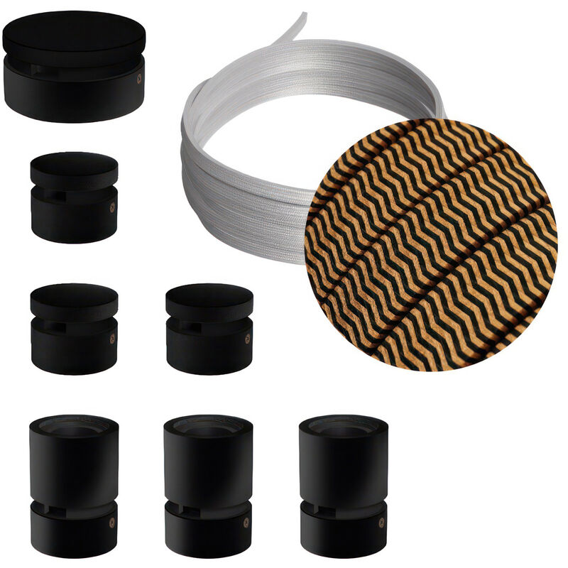 

Creative Cables - Kit Linear Filé System - con 5m cable textil guirnalda y 7 accesorios de madera pintados de negro | CZ22 - CZ22