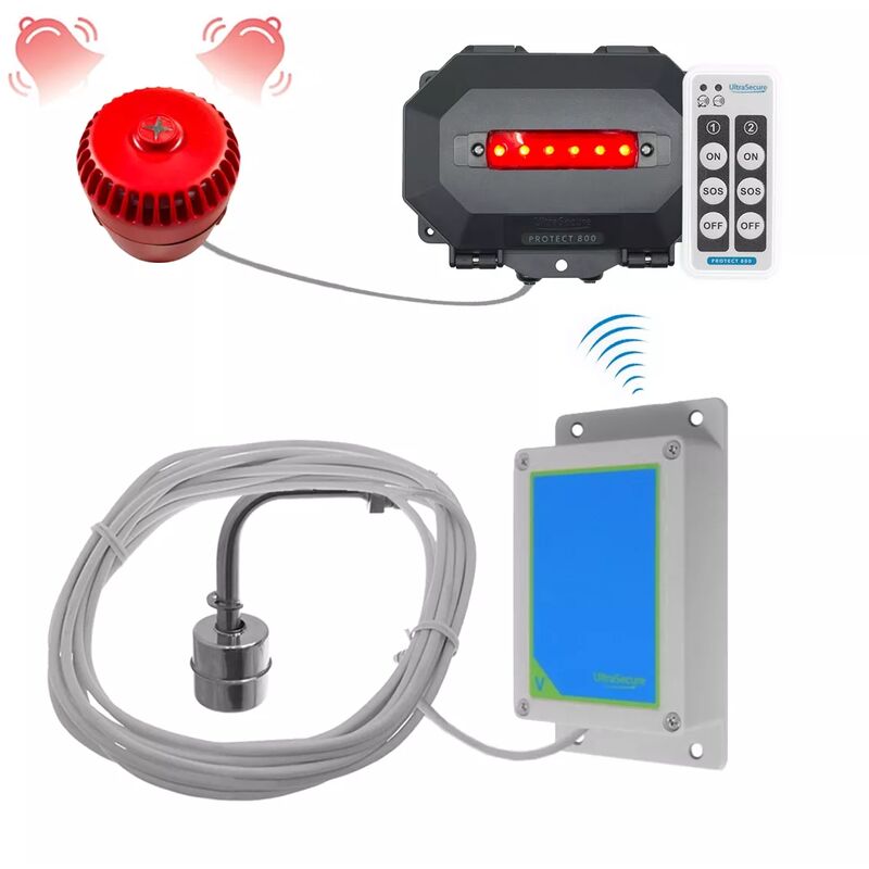 Kit longue portée détecteur niveau d'eau / inondation avec sirène extérieure 800m sans-fil + alerte LED (PROTECT 800)