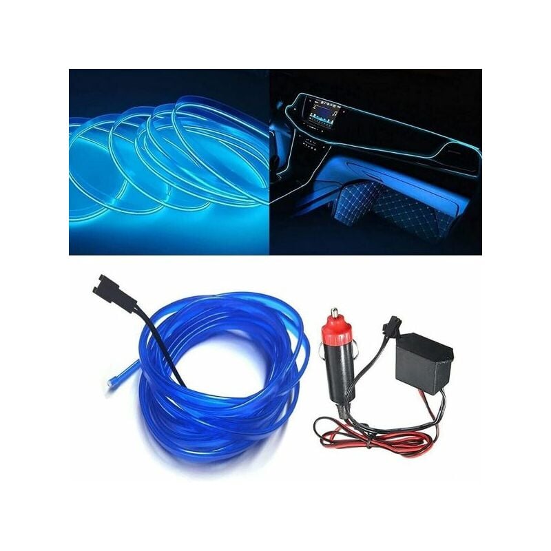 Image of Kit luce atmosfera blu striscia filo fibra ottica interni auto 12V 3 mt