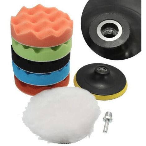 KIT LUCIDATURA AUTO DISCHI SPUGNA TAMPONE PLATORELLO 150 MM 6" POLLICI 7 PZ 005x