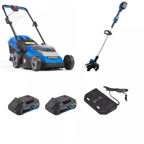 kit macchine brushless 40v hyundai tagliaerba, decespugliatore, 2 batterie e caricabatterie doppio rapido