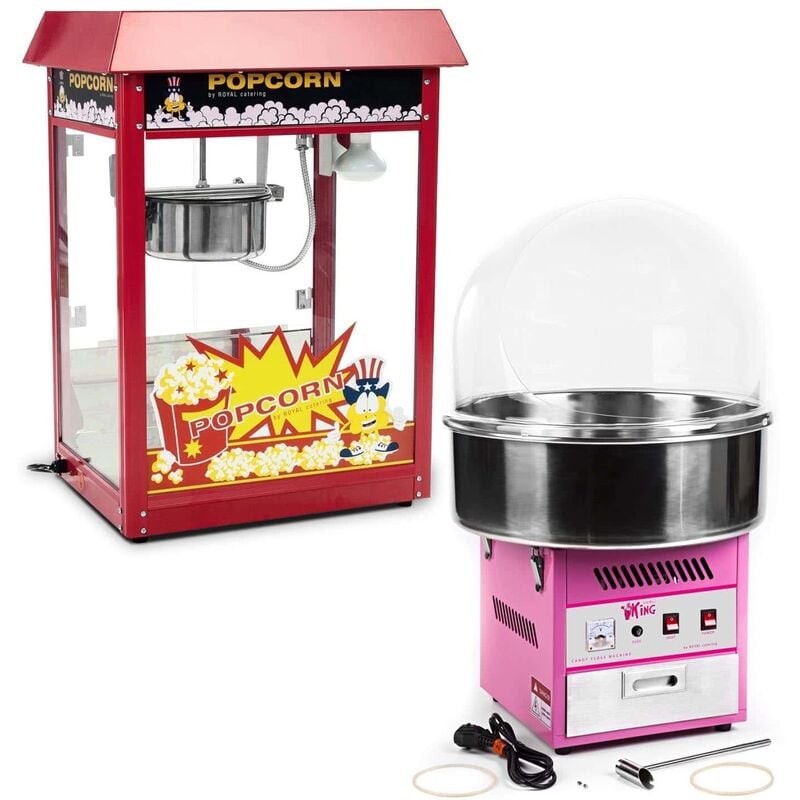 Kit machine à popcorn et machine à barbe à papa 1 600 watts / 1 200 watts coupole de protection comprise