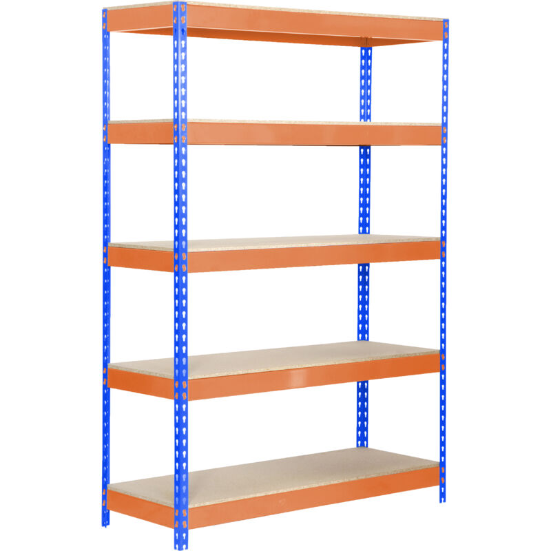 Simonrack - Estantería metálica sin tornillos de 5 estantes (200x120x60cm) azul-naranja y madera