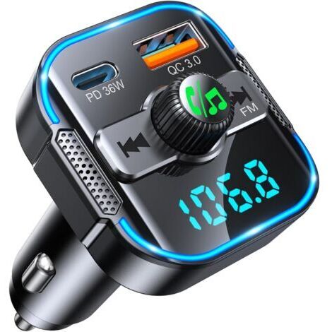 Kit mains libres Bluetooth pour voiture, émetteur FM Bluetooth 5.3 et chargeur rapide 36 W PD + 18 W QC3.0, adaptateur autoradio.