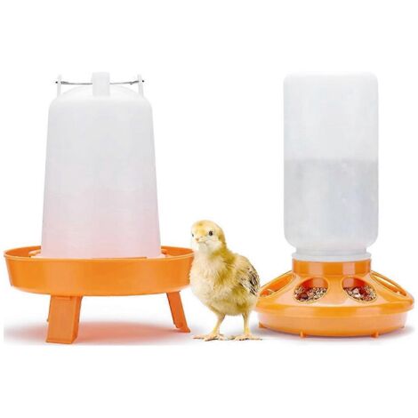 Kit mangeoire et abreuvoir à remplissage par le haut pour poussins, orange--