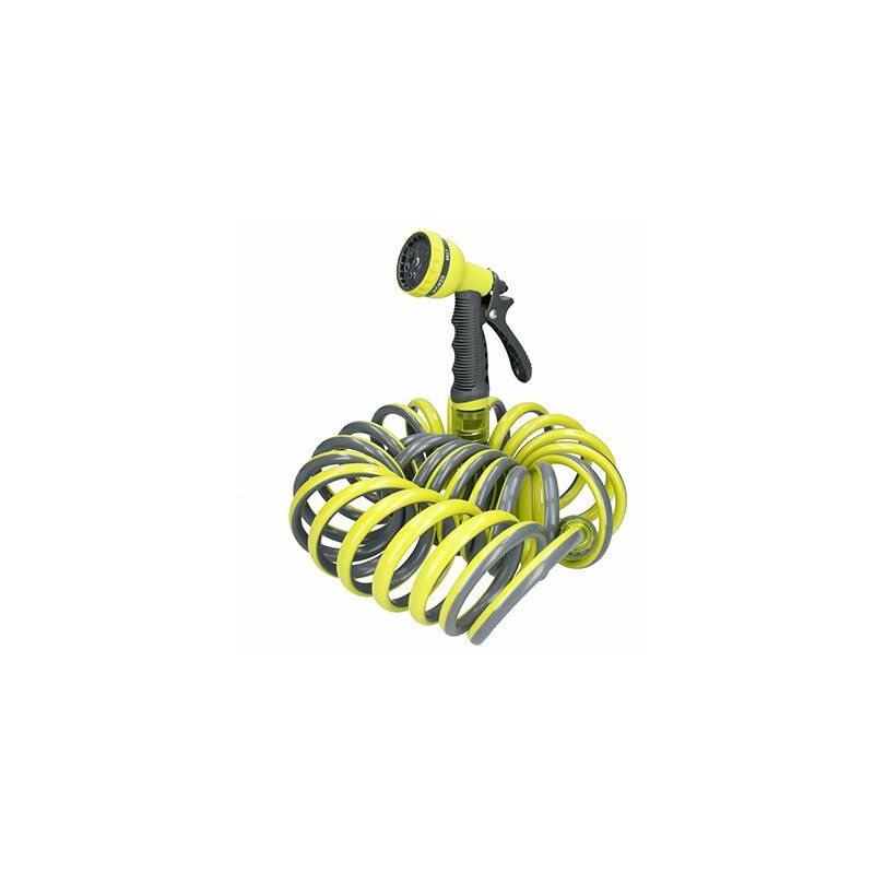 

Ferrestock FSKMES001 kit completo de manguera flexible en espiral de 7,5m de longitud, pistola de riego con 6 funciones, conectores para pistola y de