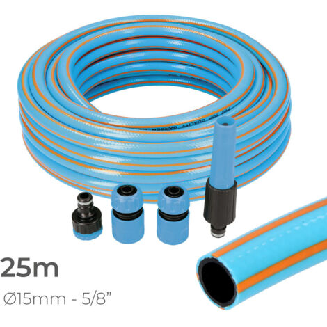 KIT MANGUERA JARDIN PROFESIONAL INTERIOR Ø15mm EXTERIOR Ø20mm (5/8) 25m CON ACCESORIOS PVC EDM