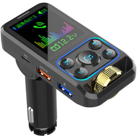 Kit manos libres Bluetooth 5.3 para radio de coche FM con reproductor de MP3 y cargador rápido.