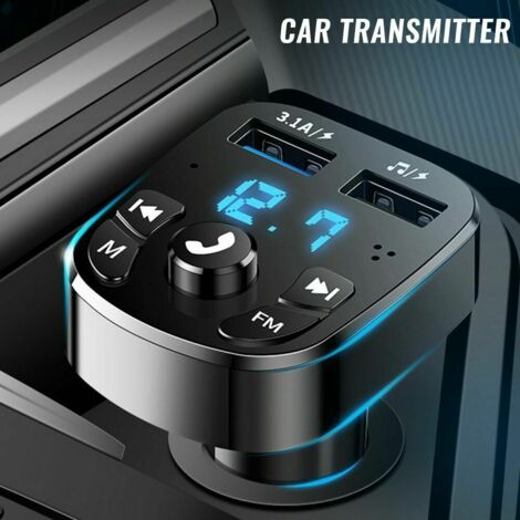 Kit manos libres inalámbrico Bluetooth 5.0 para coche con transmisor FM, reproductor de MP3 y 2 cargadores USB.
