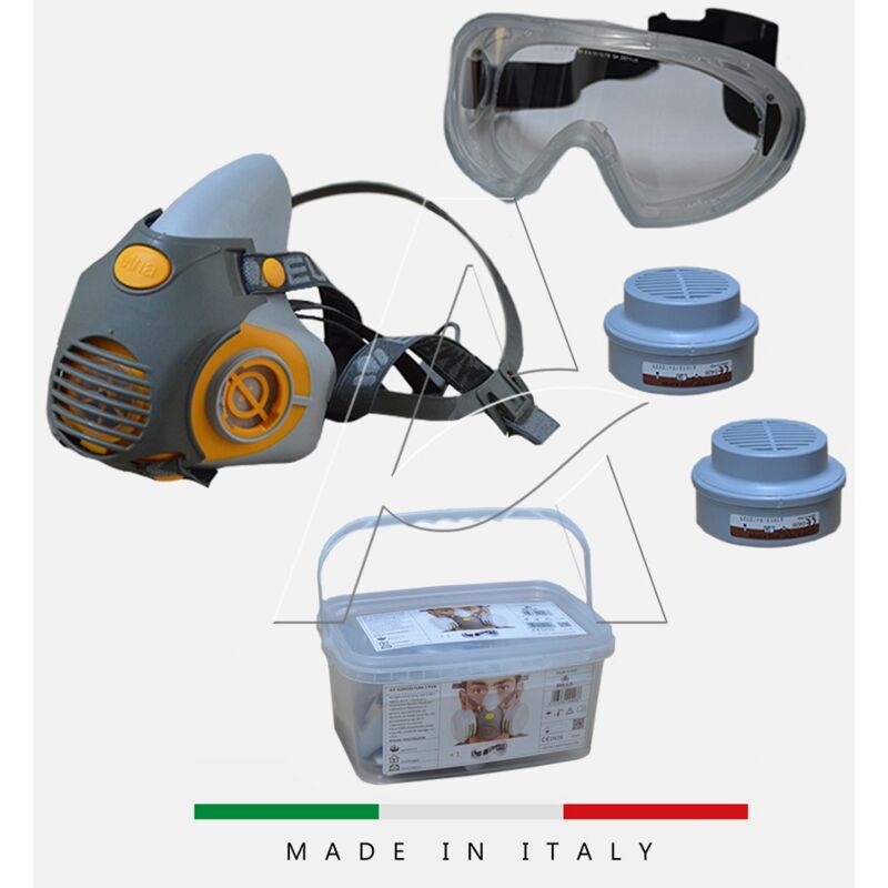 Image of Kit maschera protezione A2P3 R - Maschera + Filtri + Occhiali 360o