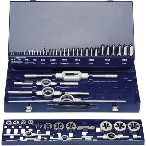 KIT maschi e filiere 54 parti HSS Eventus by Exact 10723 metrica M3, M4, M5, M6, M8, M10, M12, M14, M16, M18, M20