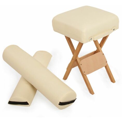Kit massage pro tabouret + coussin demi-cylindre + coussin rouleau beige - Beige