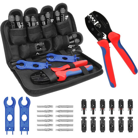 Kit MC4 fotovoltaico – Pinza de crimpado + 6 pares de conectores y llave – Para cables de paneles solares – Herramienta manual práctica