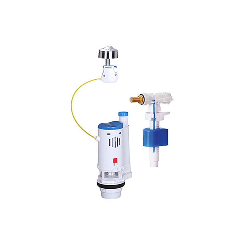 Edouard Rousseau - Rousseau - Ensemble mécanisme de chasse à bouton poussoir double débit (3L/6L) et robinet flotteur pour wc - Certifié nf