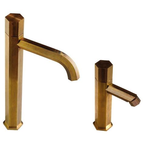 Kit mezclador monomando alto para lavabo y bidé en latón natural hexagonal modelo Mamoli Hexagonal KITHEX5