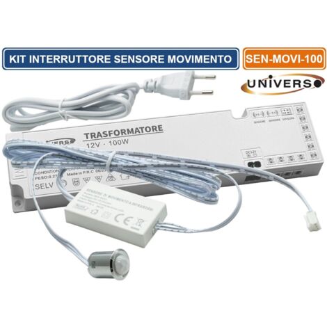 KIT MINI INTERRUTTORE SENSORE MOVIMENTO INFRAROSSI 12V 24V PASSAGGIO PIR CON ALIMENTATORE 100W ACCENSIONE AUTOMATICA STRISCE LUCI LED