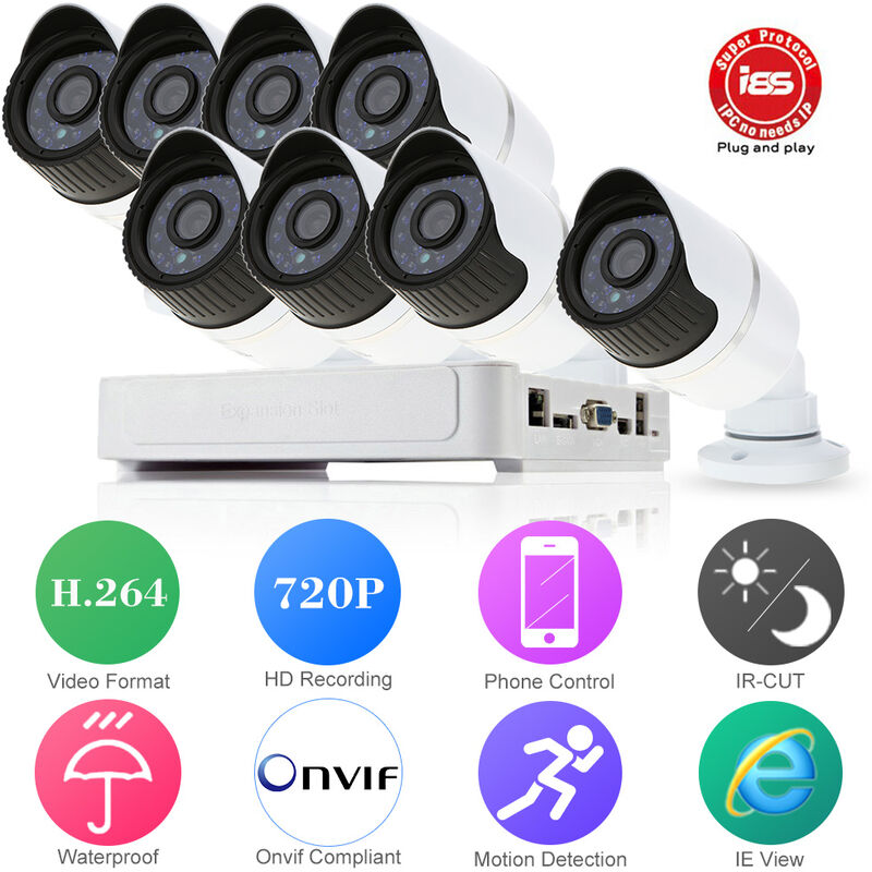 

Kit Mini NVR 8CH H.264 con sistema de seguridad CCTV de camara IP de vigilancia HD 720P de 8 piezas,2 # - Cotier