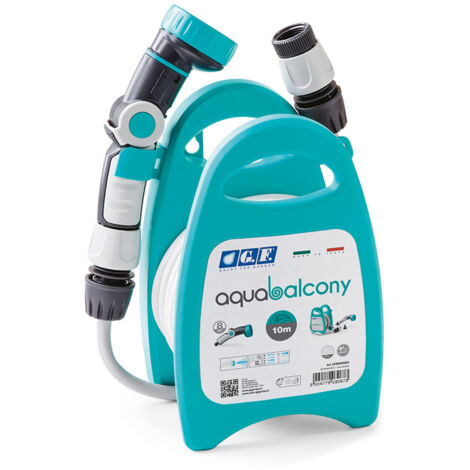 kit mini support de tuyau aquabalcony équipé de tuyau de 10 m, lance ergo 8 jet et 2 raccords. bleu gf80265852 gf