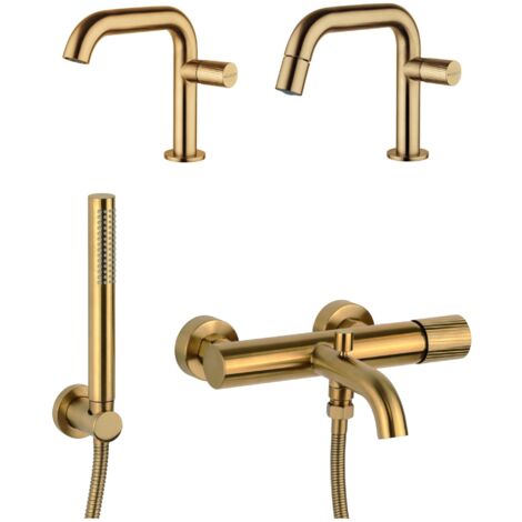 Kit miscelatori monocomando lavabo bidet e vasca colore ottone spazzolato Mamoli Tuttodunpezzo KITTDPG6