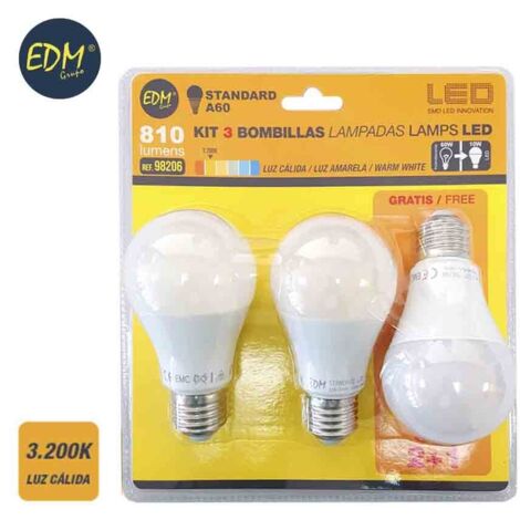 Kit mit 3 Standard-EDM-LED-Lampen E27 10 W 932 lm 3200 K warmes Licht Ø6 x 10,8 cm